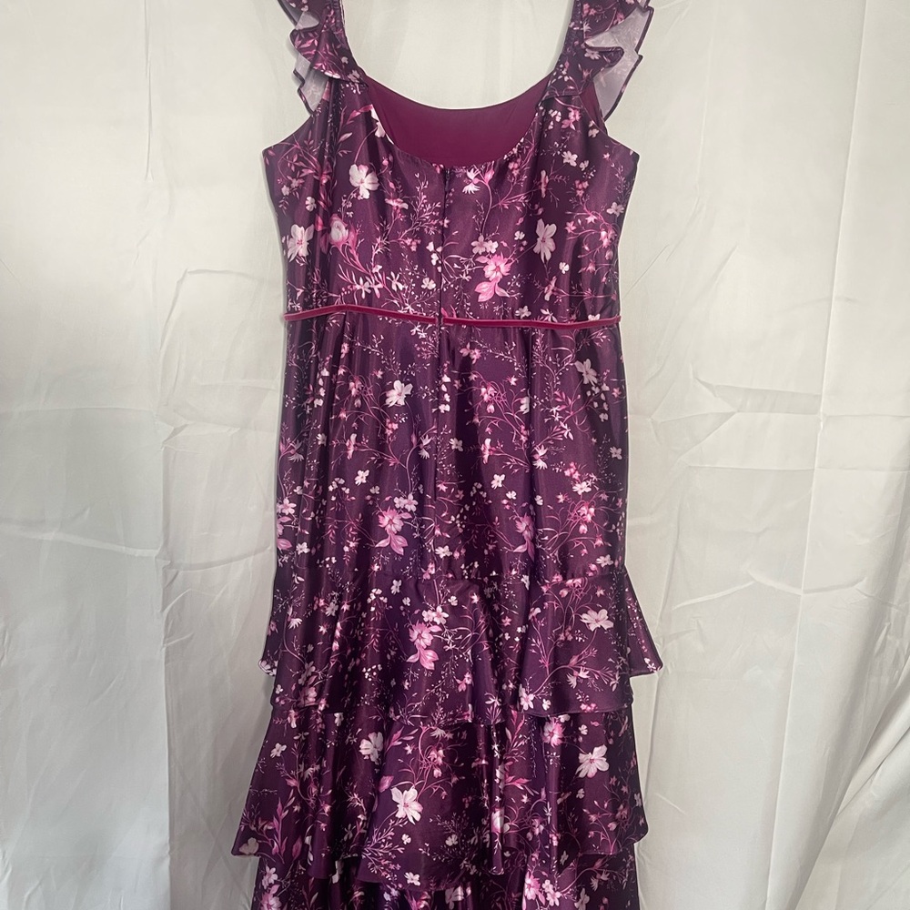 Marchesa Notte floral draped charmeuse tiered ruffle-trim dress - Picture 6 of 9